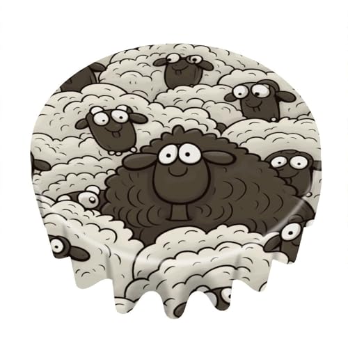 Cartoon Sheeps Round Tablecloth 60 Inch Wrinkle & Stain Resistant Polyester Table Cover for 5 Foot Kitchen Tables Washable Dining Table Cloth for Indoor/Outdoor Wedding Party Picnic Banquet