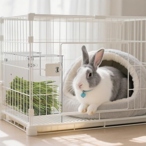 Acrylic Rabbit Hay Feeder with Lid, Transparent Hanging Food Dispenser Hay Feeder for Bunny Rabbits Guinea Pig Cage Chinchillas Hamsters Small Pets and Animals(Medium - size: M