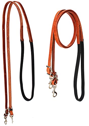 CHALLENGER Horse Western 8' Tan Leather Rubber Grip Contest Barrel Reins Black 805LR11BK - color: Tan/Black
