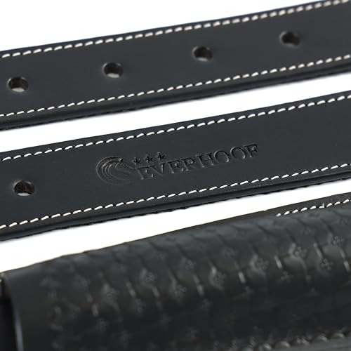 Western Genuine Leather Horse Girth Adjustable Rear Back Cinch Girth with Metal Buckles for Horse Riding (Black)
