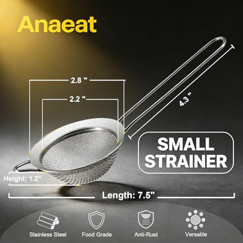 Anaeat Fine Mesh Strainers - Premium Stainless Steel Colander Sieve Sifters, with Durable Mesh and Sturdy Handle, Excellent for Sifting Dry ingredients, Flour, Pastas, Rice, Tea (2.8") - color: 2.8" Diameter