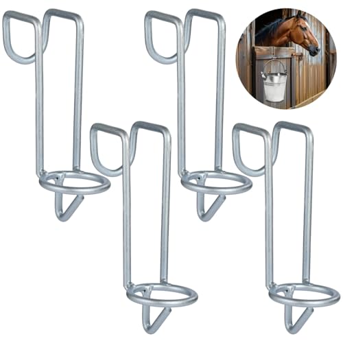 yeesport 4 Pcs Horse Water Bucket Hooks, Quality Metal, Rust-Resistant, Double Hook Design, Easy Installation for Stables Barns and Livestock Use