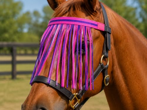 Derby Originals Easy On Horse Fly Fringe, Hook and Loop Attachment for Halters and Bridles, Pony, Pink/Purple - size: Medium (Cob/Arab)