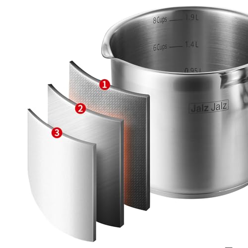 JALZ JALZ 2 Qt Stainless Steel Saucepan with Glass Lid for Induction, Boiling Egg