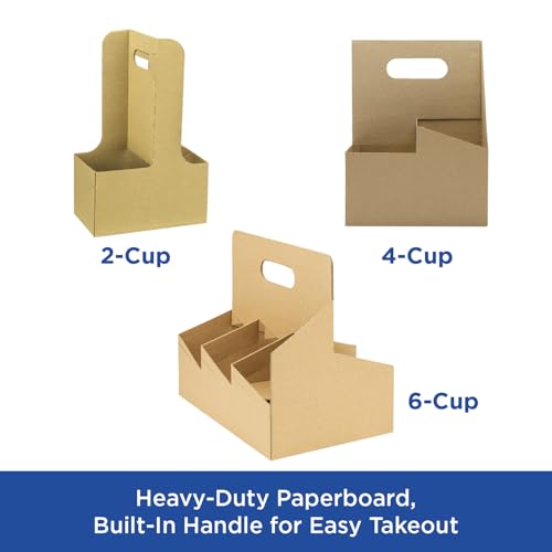 Karat [100ct Drink Carrier with Handle - Sturdy Paperboard Kraft Coffee Cup Carrier for Hot/Cold Beverages, Fits 10-32 oz Cups - Eco-Friendly, Disposable To-Go Drink Holder (6-Cup) - size: 6-Cup