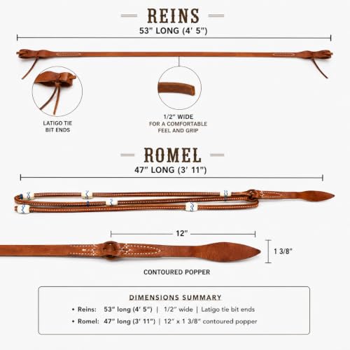 CHALLENGER USA Horse Western Tack Leather Rawhide Romal Reins 66RT36 - color: Tan Teal