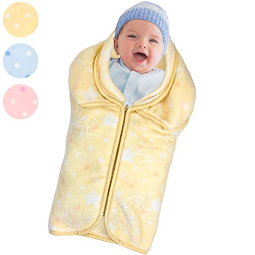 JOIE BEAN Swaddle Blanket Adjustable Baby Wrap | Toddler and Baby Blanket 2 in 1 Sleep Sack Bag | Soft Micro Plush Fleece Infant Sleeping Bag and Wearable Blanket| 35 x 31 Inches Yellow - color: Yellow, size: One Size
