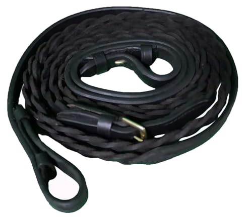 CHALLENGER 54" Full Horse English Braided Black Leather Reins 805LR01BK - color: Black/Brass