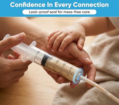 60ml Catheter Tip Syringe with Covers 10 Pack by Tilcare - Sterile Plastic Medicine Food Droppers for Children, Pets or Adults – Latex-Free Oral Medication Dispenser - Large Feeding Tube Syringes