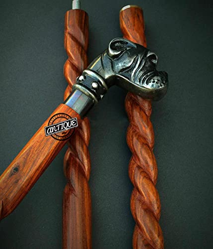 Brass Handle Victorian Telescope Foldable Wooden Walking Stick Cane Ideal Vintage Gift Men Women Father/Mother - style: Bulldog