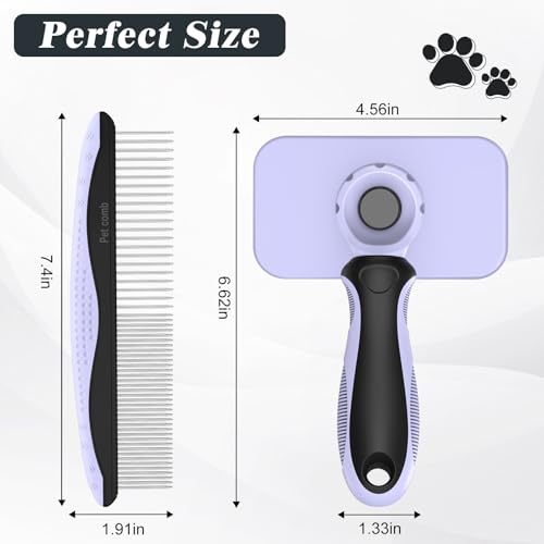 2PCS Self Cleaning Slicker Brush & Dog Comb - Skin Friendly Deshedding Grooming Tool for Dogs, Cats and Small Animals, Professional Deshedding Tool for Long and Short Haired Pets (Light Purple) - color: Light Purple