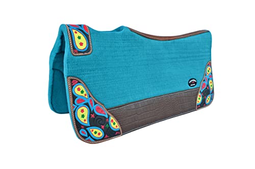 CHALLENGER Horse 32" x 30" Western Contoured Wool Felt Therapeutic Saddle Pad Black 39219 - color: Teal Paisley