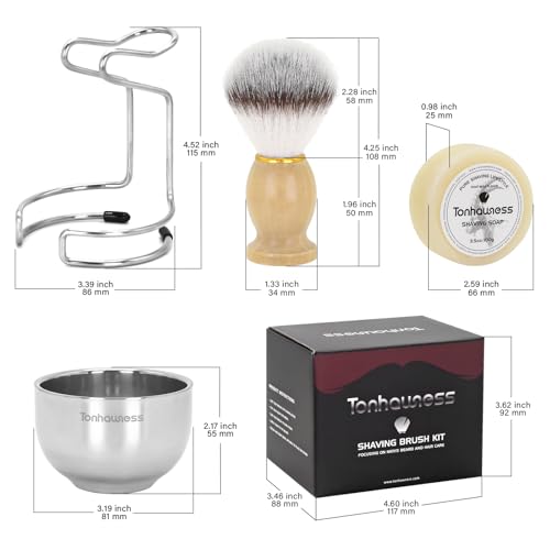 Shaving Brush Kit for Men, 4 in 1 Shaving Brush Set Includes Nylon Shaving Brush, Shaving Soap and Stainless Steel Shaving Bowl & Stand for Men’s Wet Shave Gift - color: Wood-B