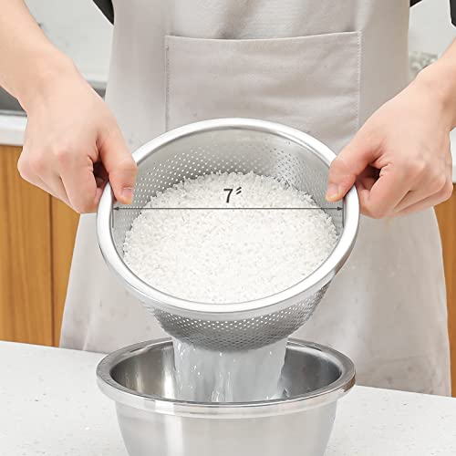 Paoli 304 Stainless Steel Fine Mesh Colander Set, 2QT Large Capacity Strainer with Mixing Bowl — Rinse Fruits, Veggies, Rice & Drain Pasta, Dishwasher Safe (2-Piece) (Pack of 2) - color: Primary Colors, size: 2qt (Pack of 2)