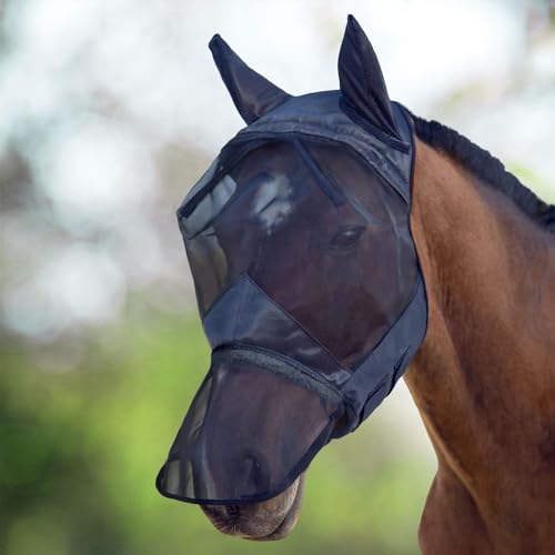 Harrison Howard CareMaster Horse Fly Mask Large Eye Space Long Nose with Ears Full Face Black Medium Cob - color: Black, size: Cob (Medium)