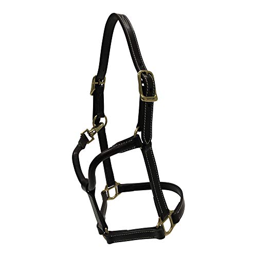 Huntley Equestrian Fancy Stitched Adjustable Premium Leather Pony Halter Elegant & Durable With Brass Hardware, Adjustable Crown Piece - Brown