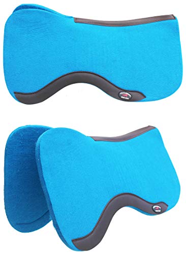 Horse SADDLE PAD Western Contoured Wool Felt Moisture Wicking Black 39RT16 - color: Blue/Brown