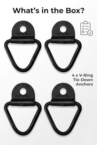 4PCS V Ring Tie Down Anchors, Bolt On D Rings, Trailer Stake Pocket D Ring, Universal Pickup Trailer Boat Anchor Cargo Securing Black