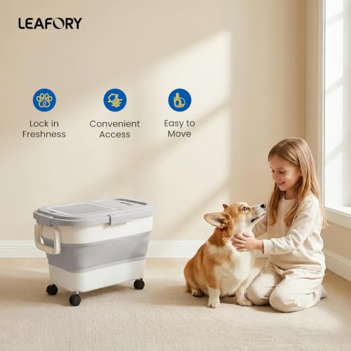 Dog Food Storage Container 15-25lbs, Airtight Pet Food Bin with Locking Lid & Clear Window, Collapsible Rolling Storage Container with Wheels & Scoop, Gray - color: Gray-M