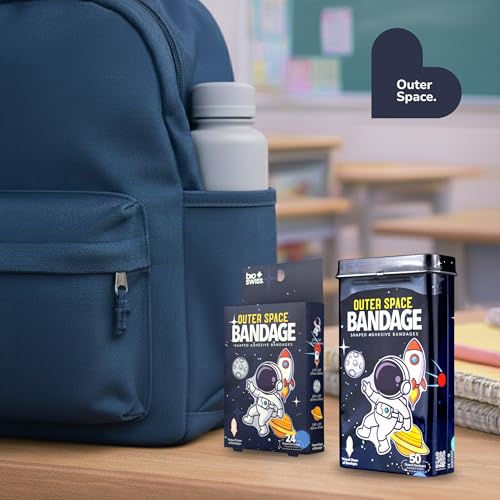 BioSwiss Bandages, Outer Space Shaped Self Adhesive Bandage Set, Latex Free, Sterile Wound Care, 50 Count - color: Outer Space, size: 50-Count Tin