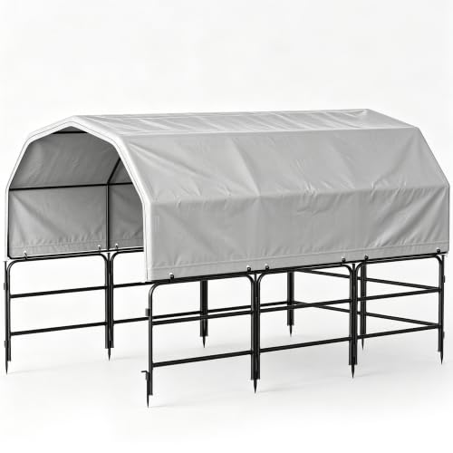 Horse Shelter with Corral, Extra Long Heavy-Duty Waterproof Sun-Shielding Livestock Shelter with Steel Frame, Quick Assembly Portable Shed for Horse, Goat & Farm Use - style: Shed with Corral