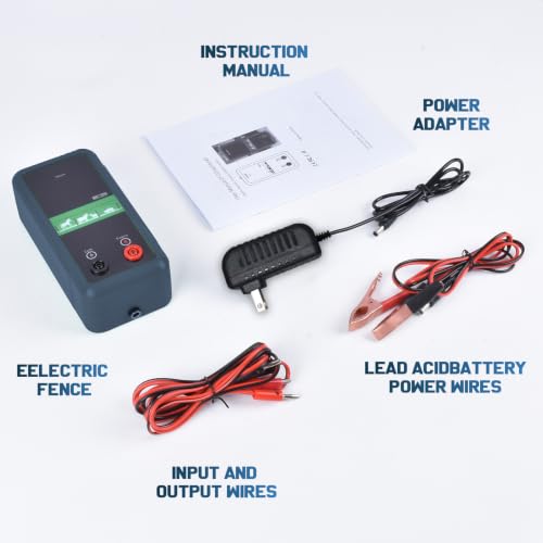 5Miles/ 8KM Electric Fence Charger, 1J Energy Output 10KV Voltage, AC DC Electric Fence Charger for Preventing Wild Animals Intruding Great for Gardens, Poultry, Front Yard