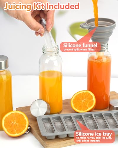 Zukro 10.5 oz Glass Juice Bottles with Stainless Steel Lids, Leak Proof | 8 Pack, BPA Free, Airtight Reusable Small Clear Glass Jars Set for Juicing, Water, Smoothie & Milk, Dishwasher & Fridge Safe