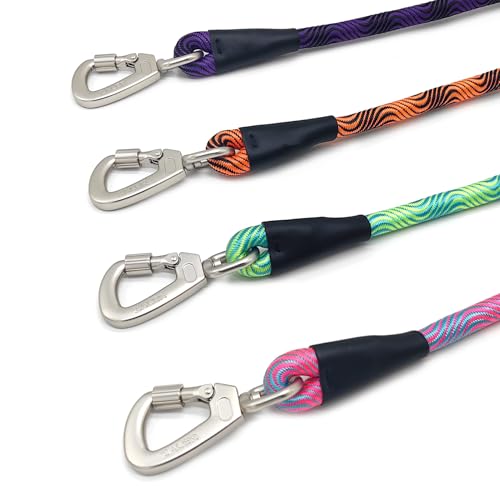 ZALER Rope Dog Leash, 4/5/6/10/15/20/30/50 Foot Heavy Duty Dog Leashes with Carabiner, Nylon Pet Lead for Large and Medium Dogs (4FT, Black Purple) - color: Black Purple, size: 4FT*1/2"