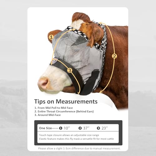 Harrison Howard Cattle Livestock Fly Mask Breathable Mesh Padded Edging with Fun Patterns Large Spacing Forelock Opening Design Adjustable Fit for Cattle Light Grey - color: Light Grey
