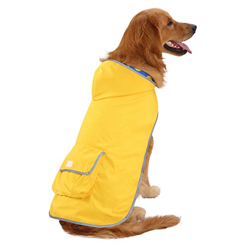 HDE 2-in-1 Reversible Dog Raincoat Hooded Poncho Rain Jacket YLW Duck L - color: Ducks / Yellow, size: Large