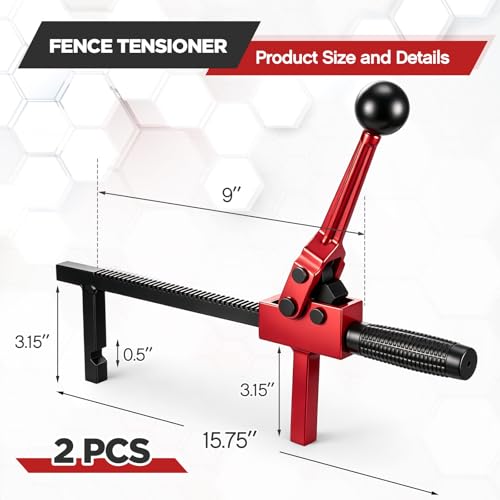LEIFIDE 2 Pcs Chain Link Fence Stretcher Tool, Ratcheting Wire Tightener Puller, 1.7''-9'' Tension Range, Tilted Base Hooked Groove, One-Hand Operation (15.8 Inch,Red) - color: Red, size: 15.8 Inch