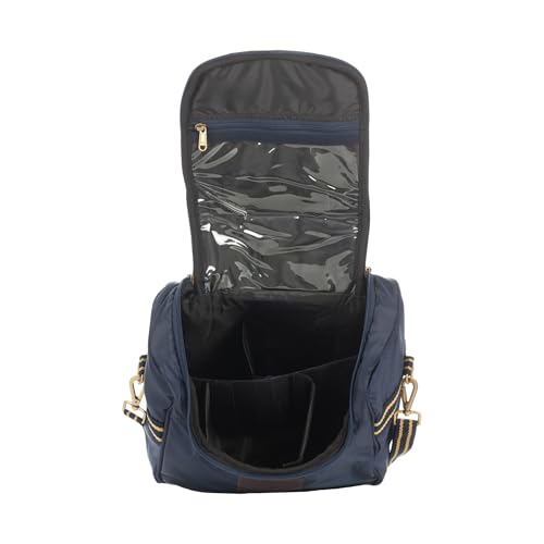 Equinavia Darby Zip Top Equestrian Horse Grooming Bag with Shoulder Strap | 6.5" x 11" x 13" - color: Navy/Gold