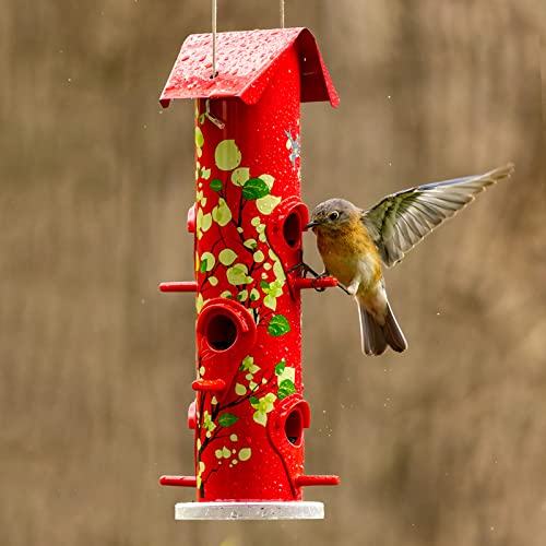 Kingsyard Metal Bird Feeders for Outdoors Hanging, Tube Bird Feeder - color: Red