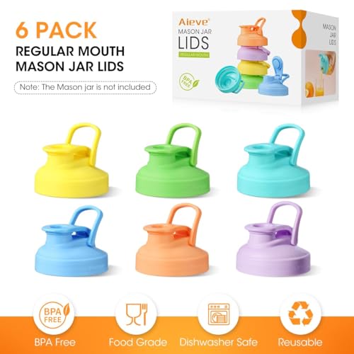 Aieve 6 Pack Mason Jar Lids, Regular Mouth Pour Spout Lid with Flip Top, Canning Lids for Ball Mason Jars to Drinking & Storing Milk Coffee Lemonade Salad Dressing, Reusable, Leak-Proof - size: 6 Pcs Regular Mouth Lids