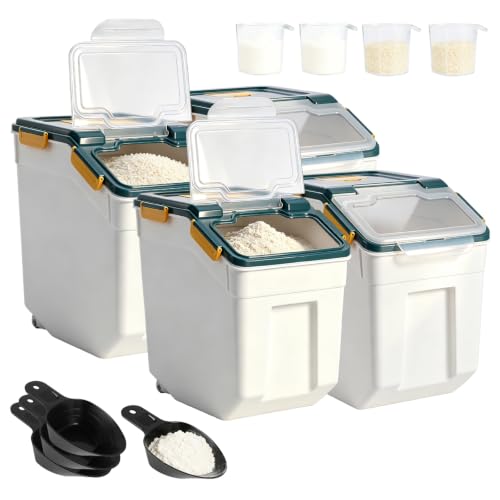 RUIAN Flour Storage Container 50lb Airtight Food Storage Bin (Blue,4pcs) - color: Blue,4pcs,50lb