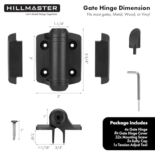 Heavy Duty Self Closing Gate Hinges with Safety Cap,Pool Gate Hinges with Alignment Legs No Rust and Adjustable Fence Hinges Kit for Outdoor Metal Gate,Vinyl Gates,Wood Gate,Black,2 Pack(4 Count) - size: 2 Pack