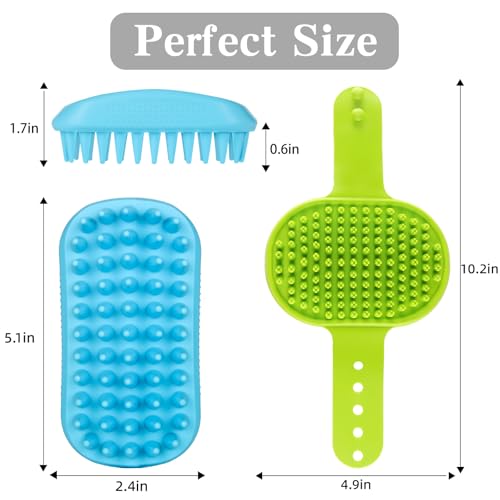2PCS Dog Bath Brush Set | Adjustable Handle Dog Scrubber for Shampooing, Deshedding & Massaging, Suitable for Pets | Curry Comb & Shampo Brush for Dogs Cats and Horses (Green Blue)