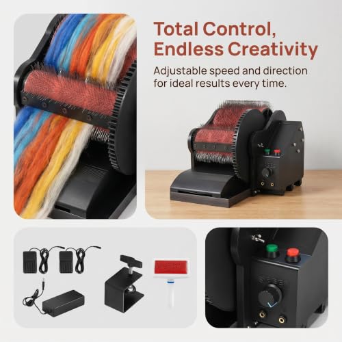Electric Wool Carding Machine, Wool Felt Drum Carder, with Brush & Awl, Foot Pedal, Remove Fiber Impurities, Fast Color Mixing Wool Blending Wheel, for Fluffy, Plush Crafts