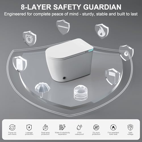 Smart Toilet with Bidet Heated Seat Auto Flush & Soft-Close Seat/Lid | Tankless Electric One Piece Toilets for Bathroom with Foot Sensor Warm Water Wash&Air Dry Siphon Dual Flush 0.8/1.2 GPF - color: Cloudy White