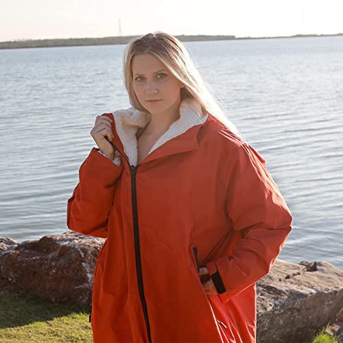 Oksun Waterproof Swim Parka: Windproof Sherpa Fleece Lined Surf Poncho - color: Sherpa Lining, Red