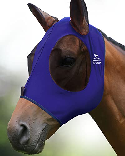 Harrison Howard Super Comfort Stretchy Fly Mask Large Eye Space with UV Protection Soft on Skin with Breathability Navy Blue Cob (Medium) - color: Navy Blue, size: Cob (Medium)