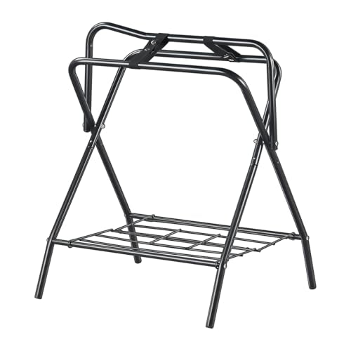 VEVOR Folding Saddle Rack, Freestanding Horse Saddle Stand, Portable Horse Blanket Holder, Heavy Duty Steel Saddle Rack for English & Western Saddles, Tack Storage, 28 x 19 x 37.5 in, Black - style: Folding Saddle Rack-1 Pcs