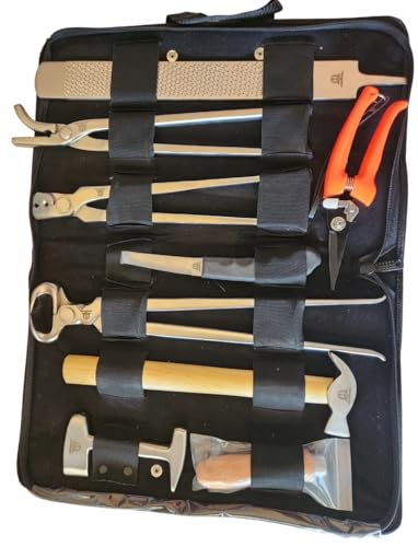 Horse Farrier Hoof Tool Kit (8 Piece) with Carry Bag Horse Equine Metal Shears Farriers Hoof Nipper Cutter Handle Knife Stable Supplies Professional Hoof Trimming Tools