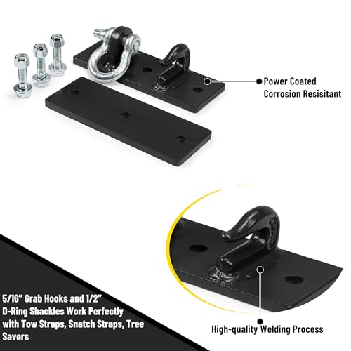 Tractor Bucket Hooks, Bolt On Clevis Mount with 1/2” Shackle, 5/16”Grab Hooks G70 Steel, Shackles Mount with Backer Plate, Heavy Duty Tow Hook for Car Truck SUV RV UTV Tractors Bucket (Black) - color: Black
