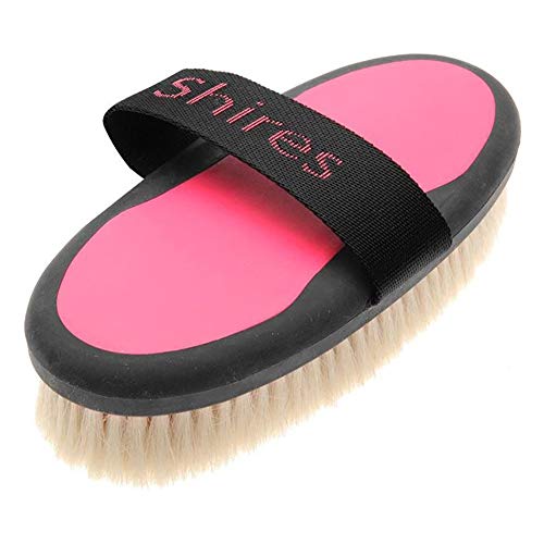 Shires Equestrian Ezi-Groom Grip Body Brush with Goat Hair (Bright Pink) - color: Bright Pink