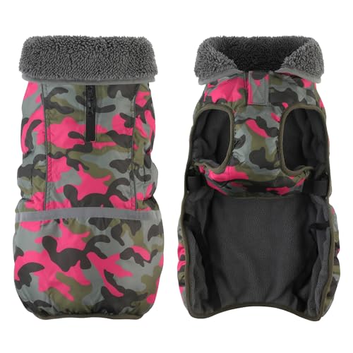 Dogcheer Warm Dog Coat, Waterproof Dog Jacket Reflective Adjustable Puppy Winter Coat with Buckle, Christmas Pet Snow Jacket Turtleneck Fleece Sweater for Small Medium Large Dogs - Camo Pink, M - color: Camo Pink, size: Medium