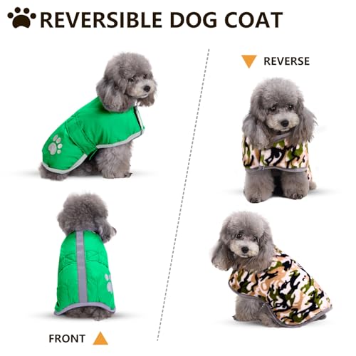 Queenmore Dog Winter Coat, Cold Weather Fleece Dog Jacket, Small Dog Coat - color: Green, size: X-Small