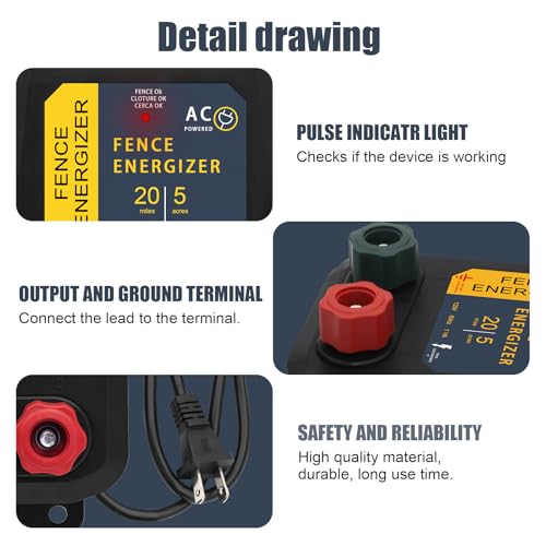 Electric Fence Energizer with Wire 5 Miles/ 20 Acres AC Powered 120 Volt, Plug-in Electric Fence Charger Output 1.2 Joule for Preventing Raccoons, Livestock, Squirrels - style: 5-Mile/ 20 Acres