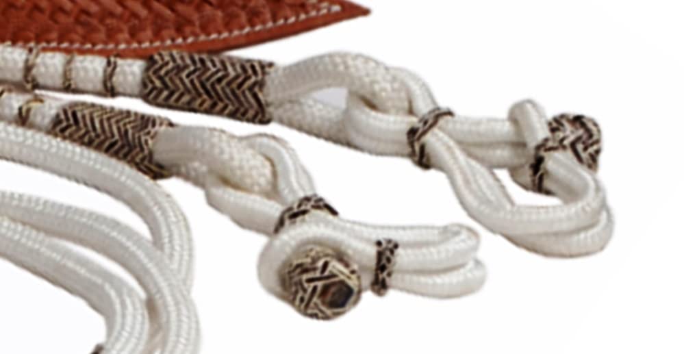 White Nylon Rope with Brown Knots Raw Hide Leather Horse Tack Hand-Braided Romal Romel Reins Ranch Rope/Rope Reins8.5 Ft, 52' Romel