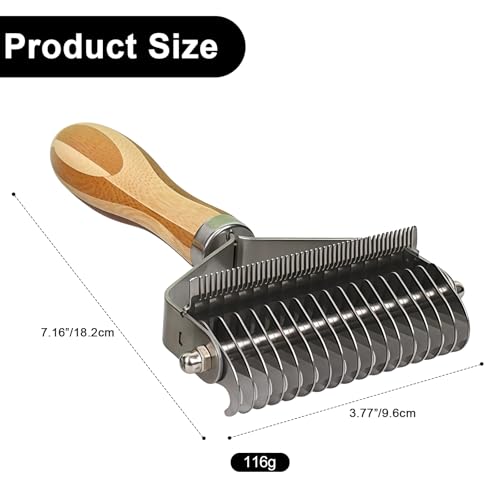2-in-1 Pet Dematting&Deshedding Undercoat Rake with Bamboo Handle